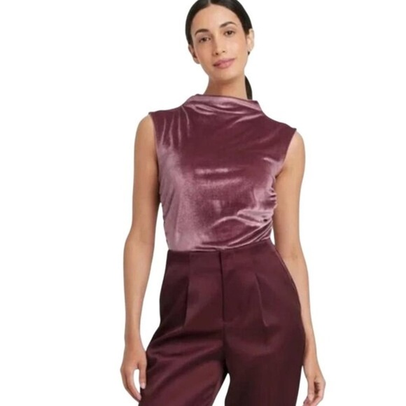 a new day Tops - A New Day | Velvet Sleeveless Top in Mauve
